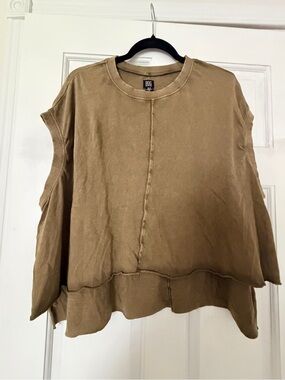 BDG Washed Olive Flowy Short Sleeve Shirt